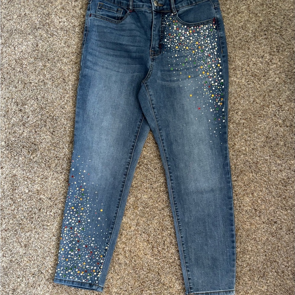 Stylish Tribal Brand Women's Jeans with Colorful stone Accents